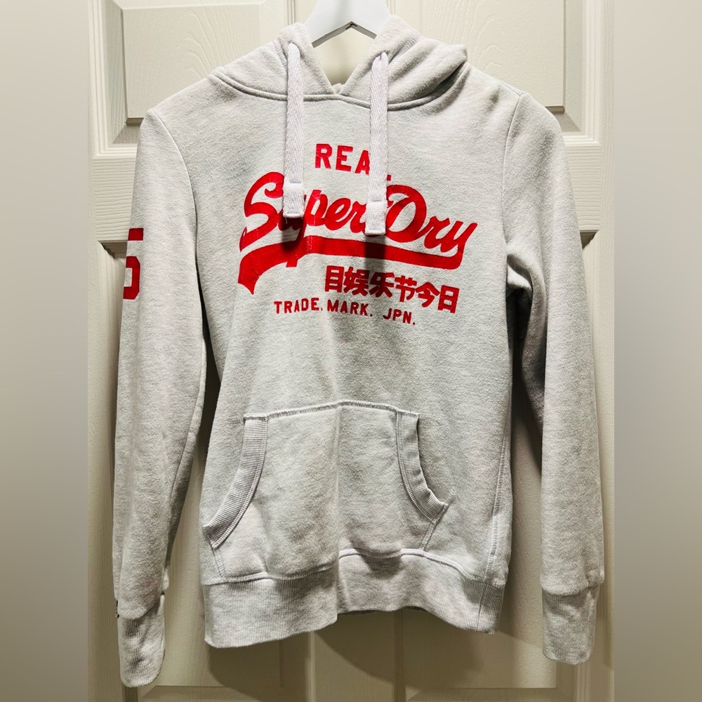 SuperDry Vintage Logo Hoodie gray with red print women's  sweatshirt size 4